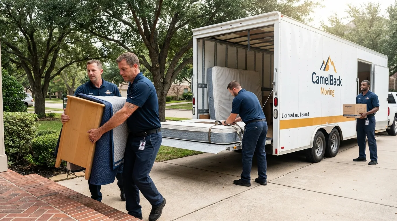 Crew loading residential truck for cross-state move from Glen Rock, PA