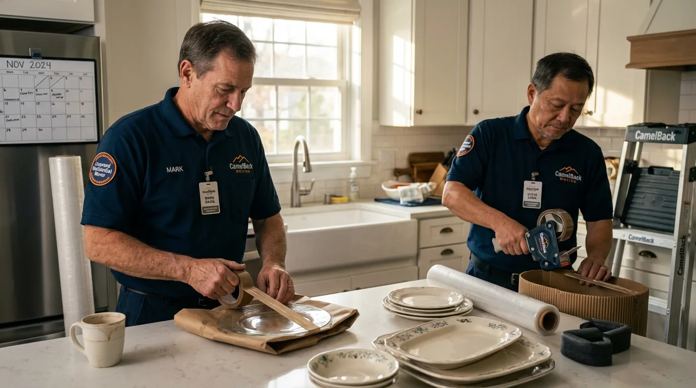 Professional crew packing kitchen dishware in Glen Rock, PA